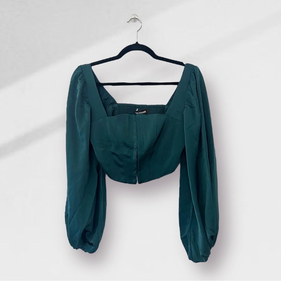URBAN OUTFITTERS | TEAL CORSET TOP WITH BALLOON SLEEVES - Picture 2 of 6